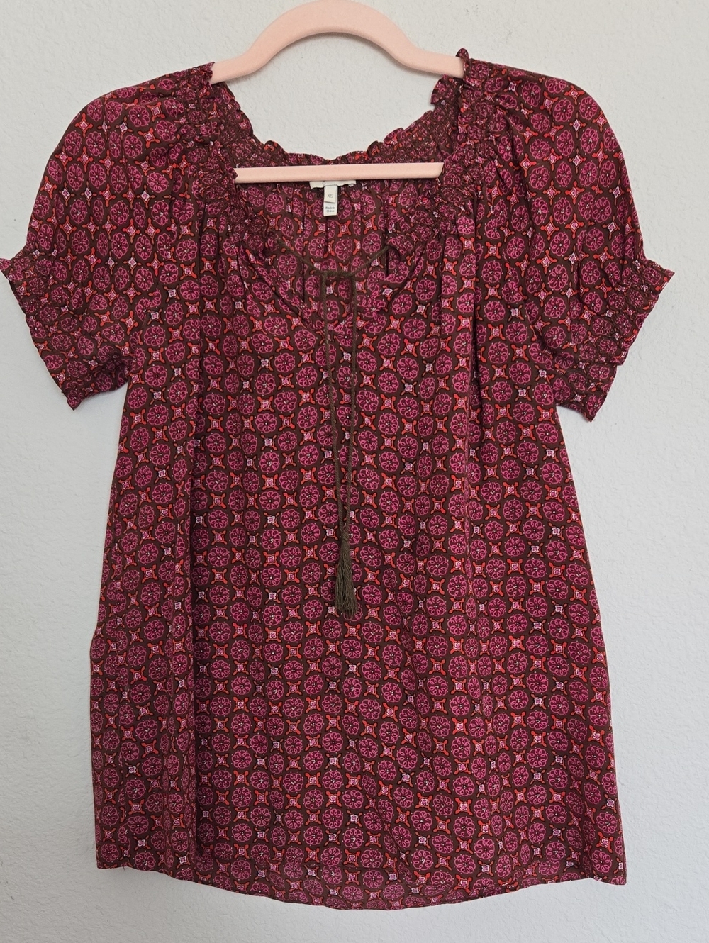 Joie 100% Silk Medallion Patterned Blouse Size XS